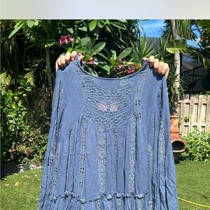 Free People Blue Lace Blouse